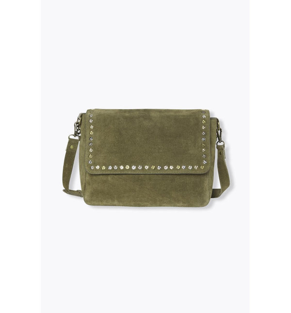 Sac en Cuir Suédé Clouté - Kaki Uni Fonce