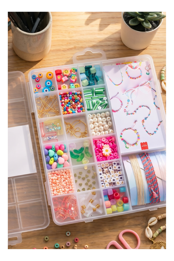 Maxi Boîte Bubble Tea - 20 Compartiments Perles & Apprêts Pour Création De Bijoux