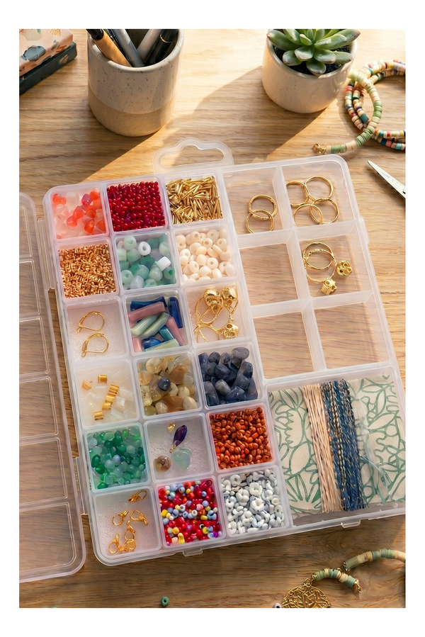 Maxi Boîte Matcha - 20 Compartiments Perles & Apprêts Pour Création De Bijoux