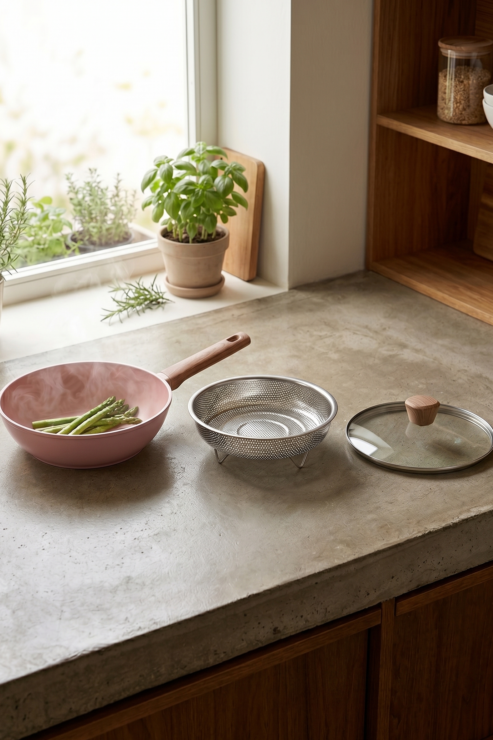 Sauteuse 28cm Avec Couvercle + Panier - Aluminium Forgé - Revêtement Céramique - Rose