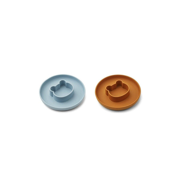 Assiette Enfant Deux En Un - Pack De 2 Gordon - Mr Bear Sea Blue / Mustard Mix