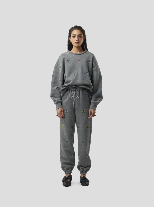 Pantalon Kiara In Grey Beaded Embroideried Fleece