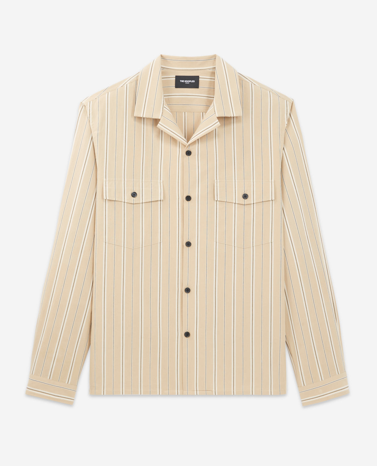 The Kooples - Chemise Col Hawaï Beige À Rayures - Homme