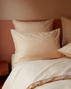 Housse De Couette Percale De Coton - Finition Liseré - Nude Liseré Blanc