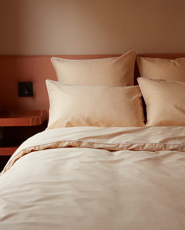 Housse De Couette Percale De Coton - Finition Liseré - Nude Liseré Blanc