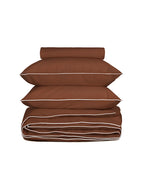 Housse De Couette Percale De Coton - Finition Liseré - Chocolat Liseré Blanc