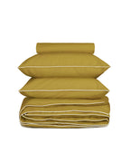 Housse De Couette Percale De Coton - Finition Liseré - Vert Bronze Liseré Blanc