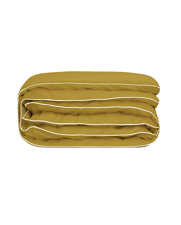 Housse De Couette Percale De Coton - Vert Bronze Liseré Blanc