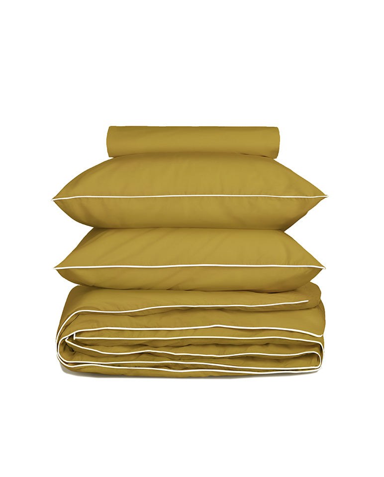 Housse De Couette Percale De Coton - Vert Bronze Liseré Blanc