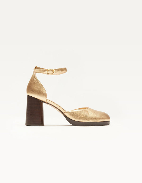 Escarpins Domitille - Cuir Métallisé Plissé Doré - Femme
