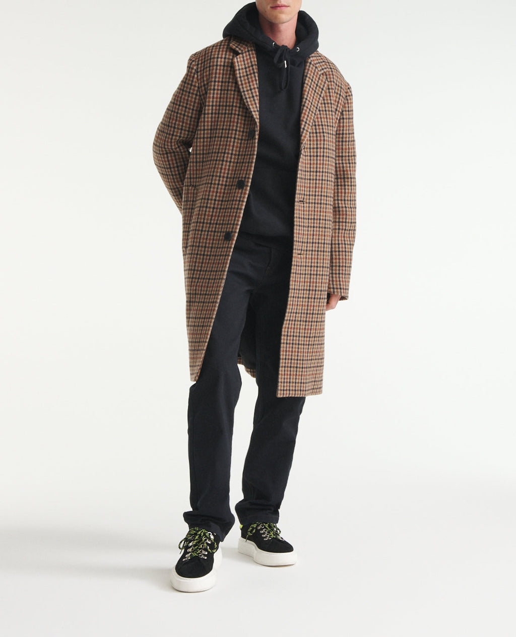 The Kooples - Manteau Laine Camel Carreaux Droit - Homme