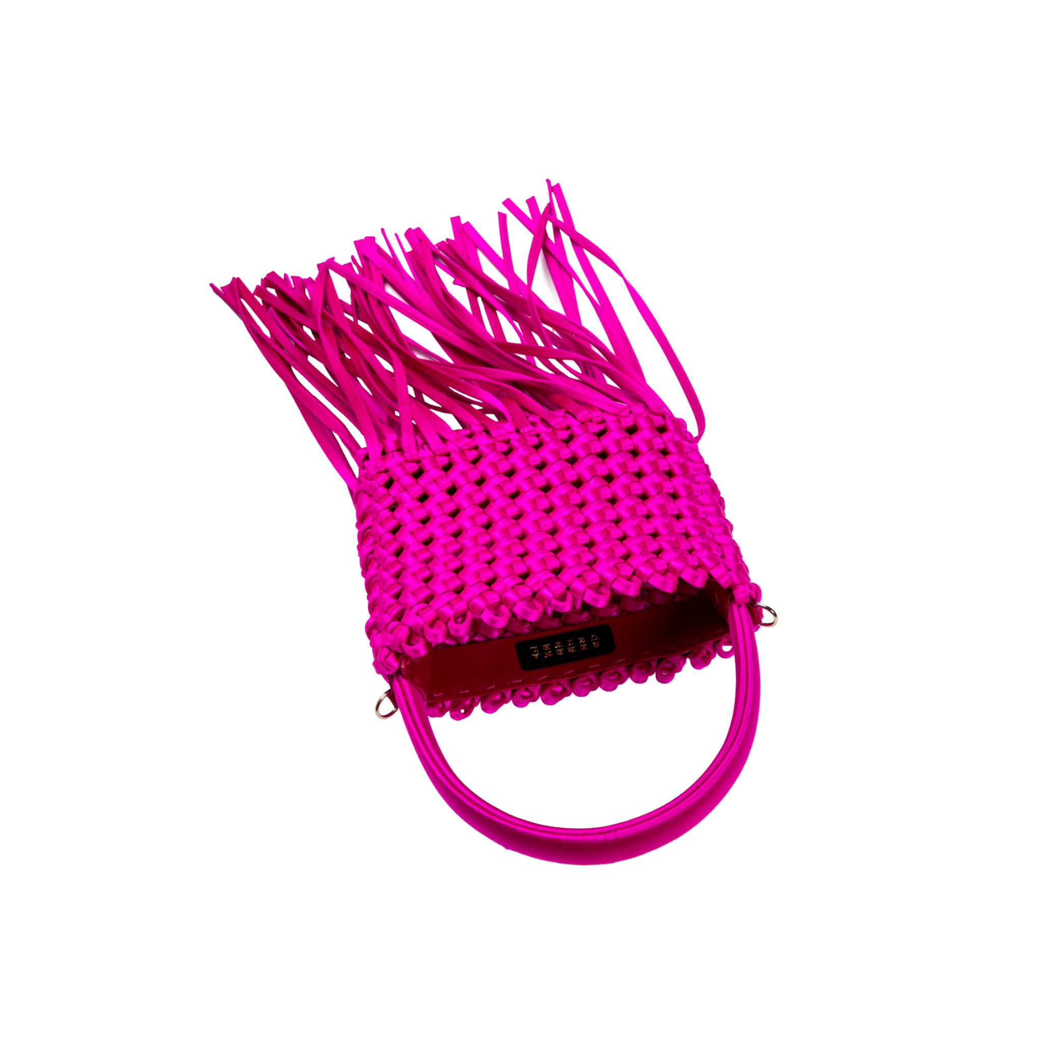 Aurnia fuschia mini tote bag with stylish fringe detail and bright handle, perfect for trendy outings.