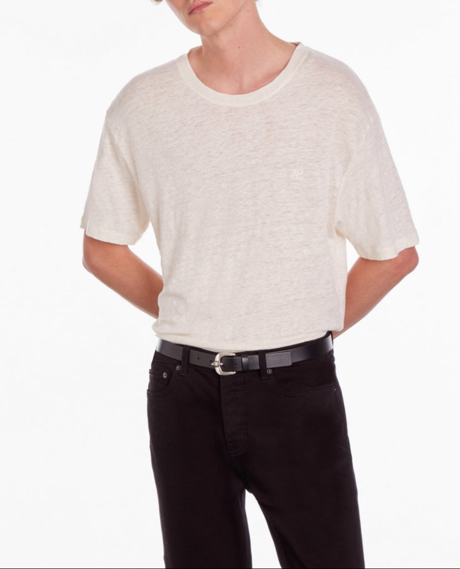 The Kooples - T-Shirt Manches Courtes En Lin Avec Broderie Poitrine - Homme