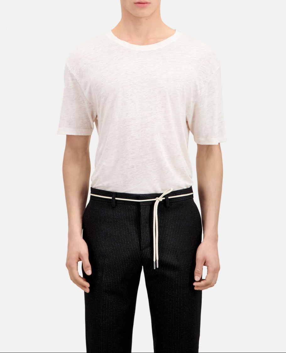 The Kooples - T-Shirt Manches Courtes En Lin Avec Broderie Poitrine - Homme