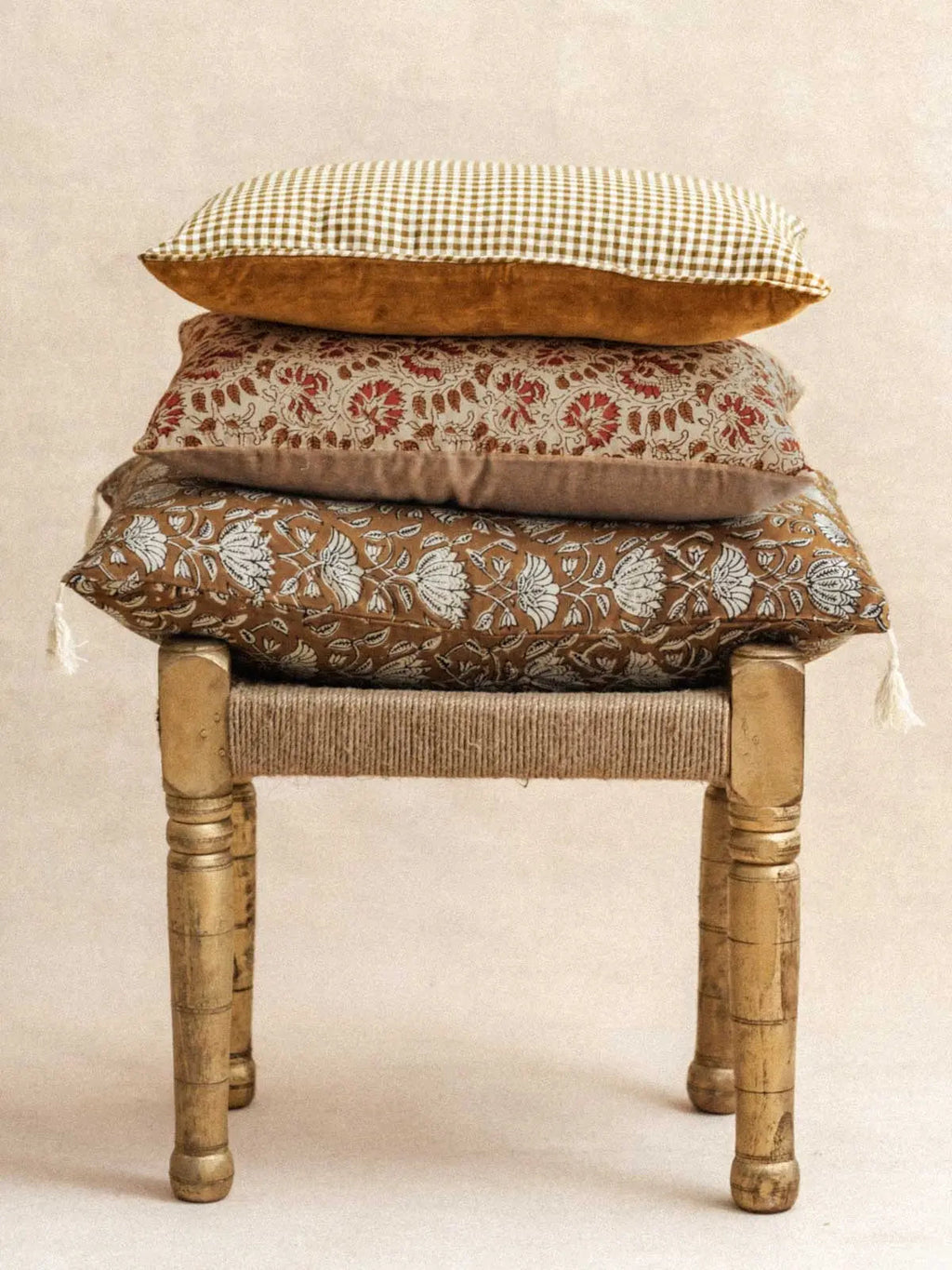 Housse de Coussin Velours & Vichy - 30x50cm - kirane