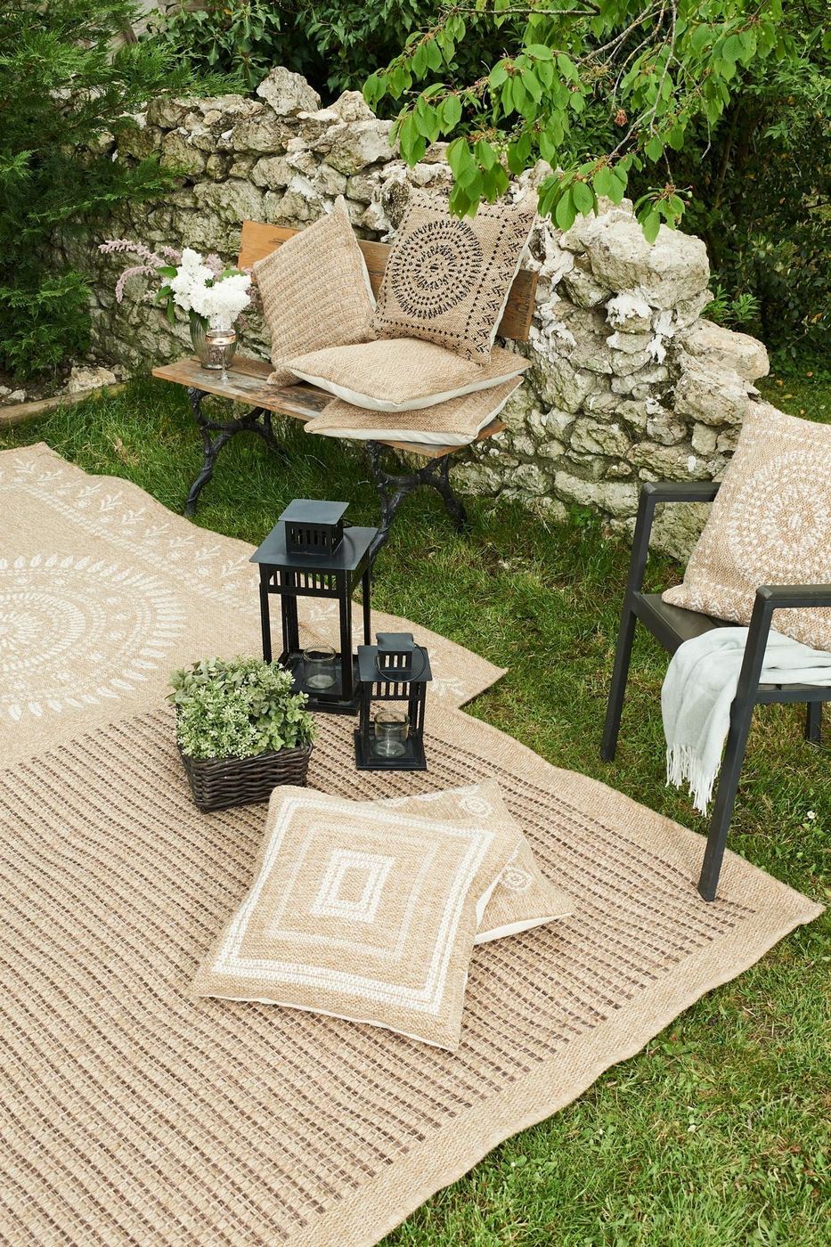 Housse De Coussin Aspect Jute 8729 - Motif Jute - Beige - Intérieur / Extérieur