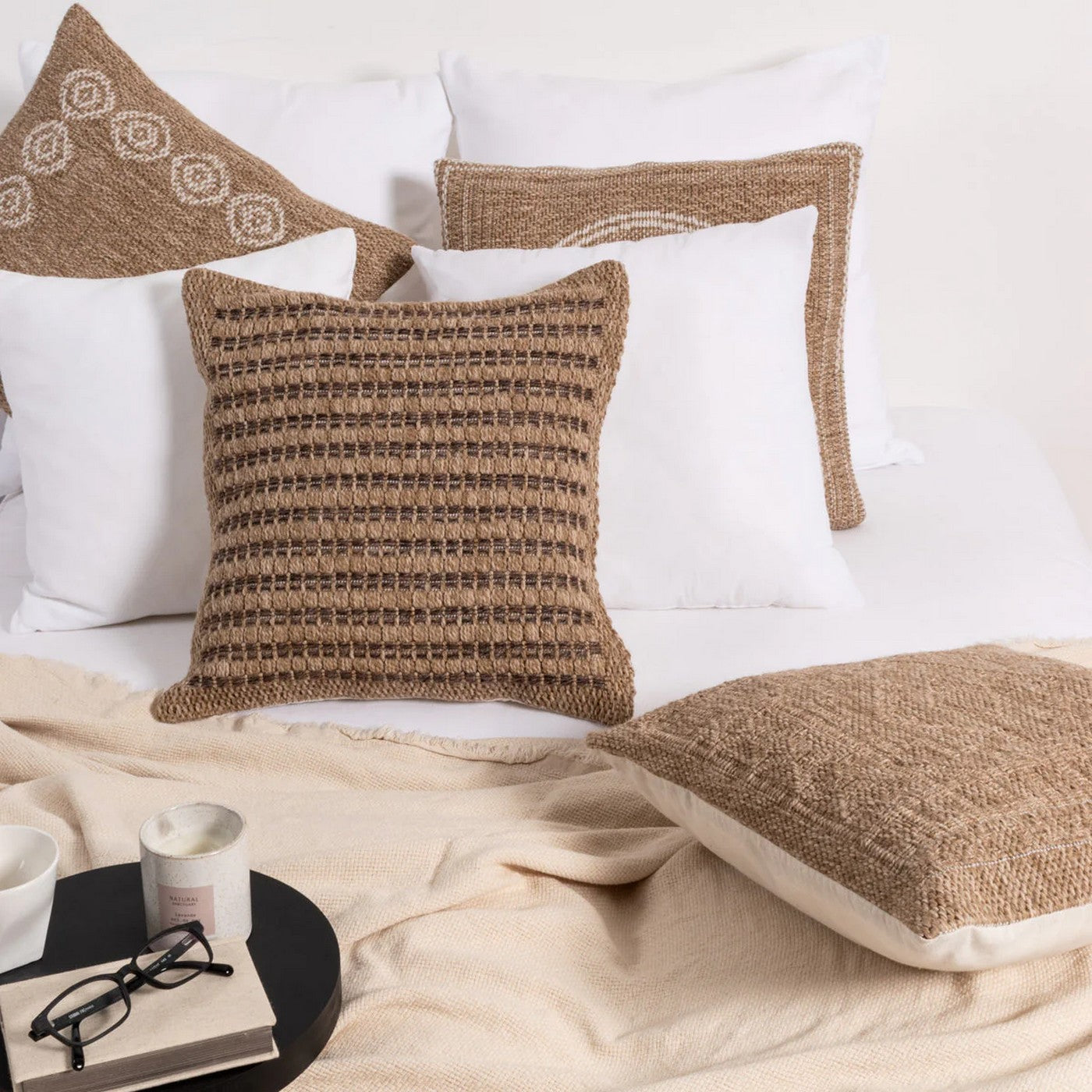 Housse De Coussin Aspect Jute 8729 - Motif Jute - Beige - Intérieur / Extérieur