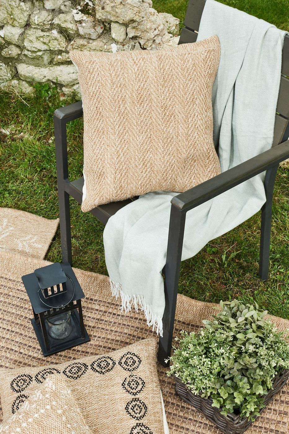 Housse De Coussin Aspect Jute 8753 - Motif Jute - Beige - Intérieur / Extérieur