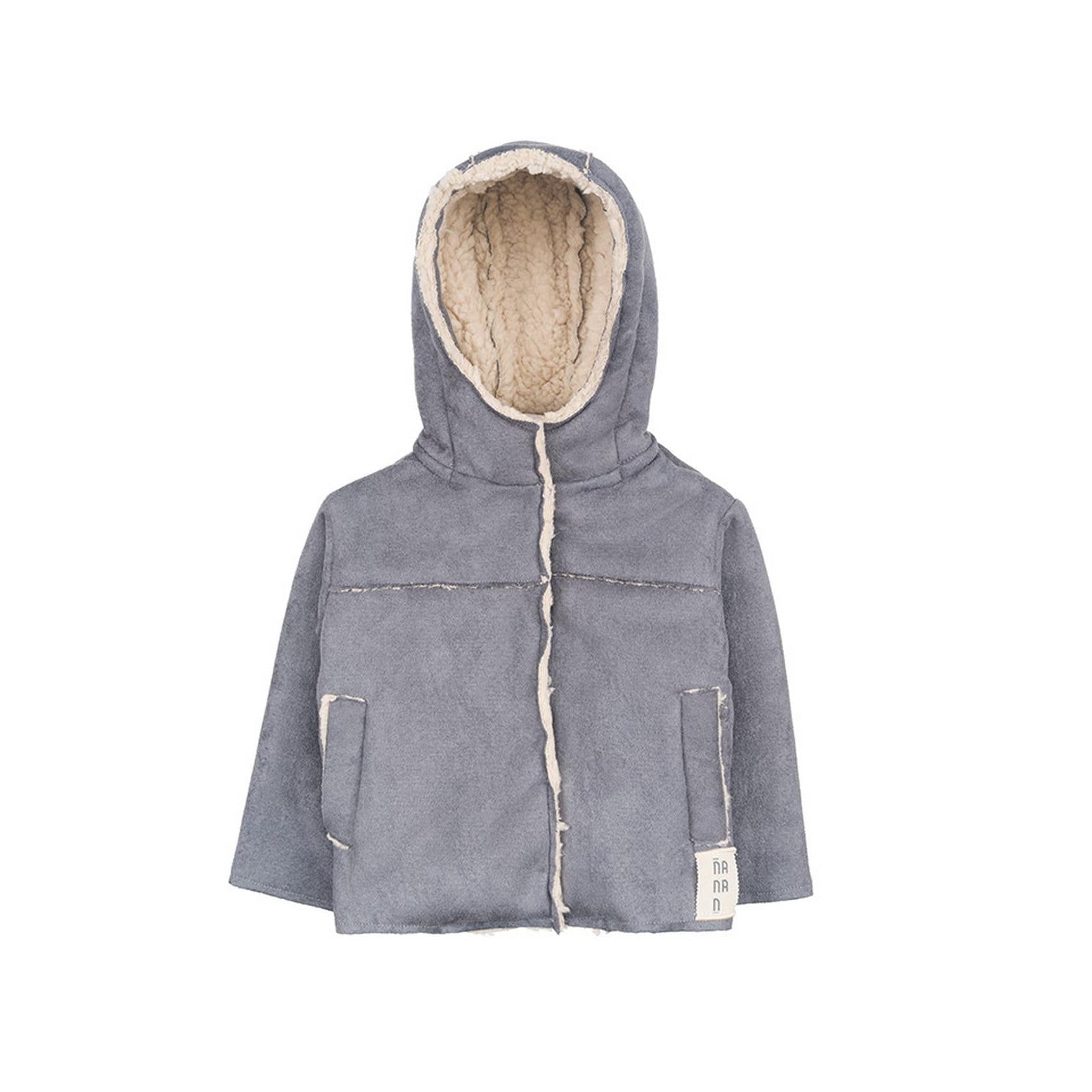 Veste À Capuche - Fausse Peau De Mouton Grise