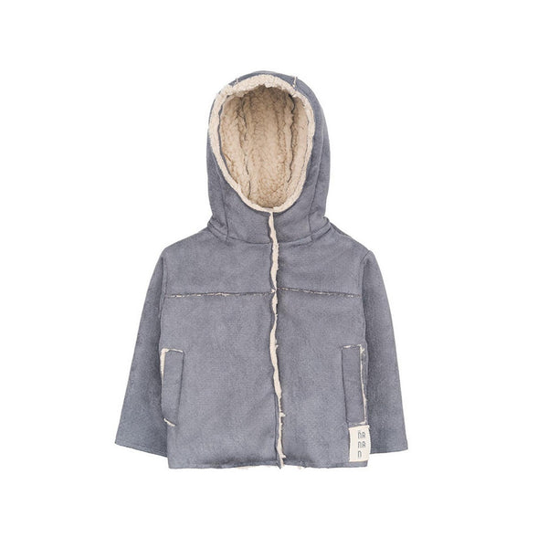 Veste À Capuche - Fausse Peau De Mouton Grise