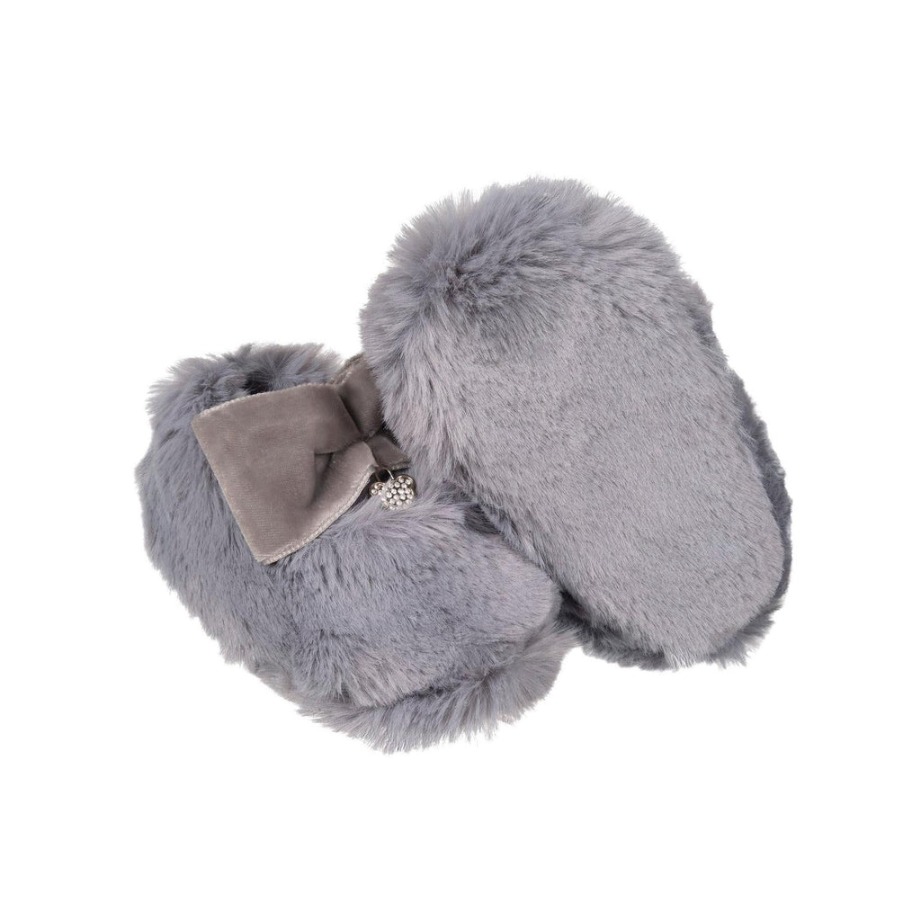 Ballerine En Fourrure Avec Nœud Gris