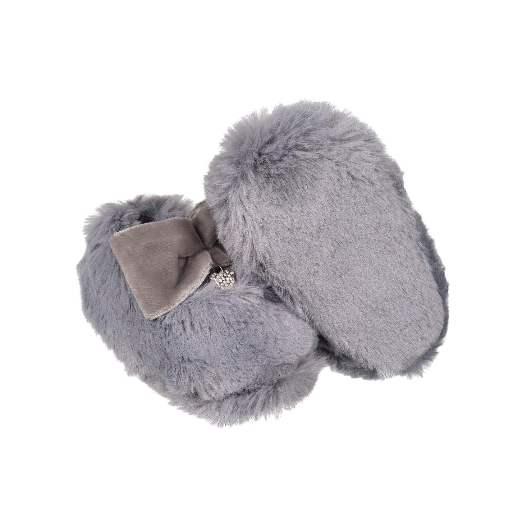 Ballerine En Fourrure Avec Nœud Gris