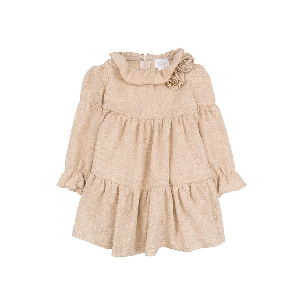 Robe En Lurex À Roses Beige