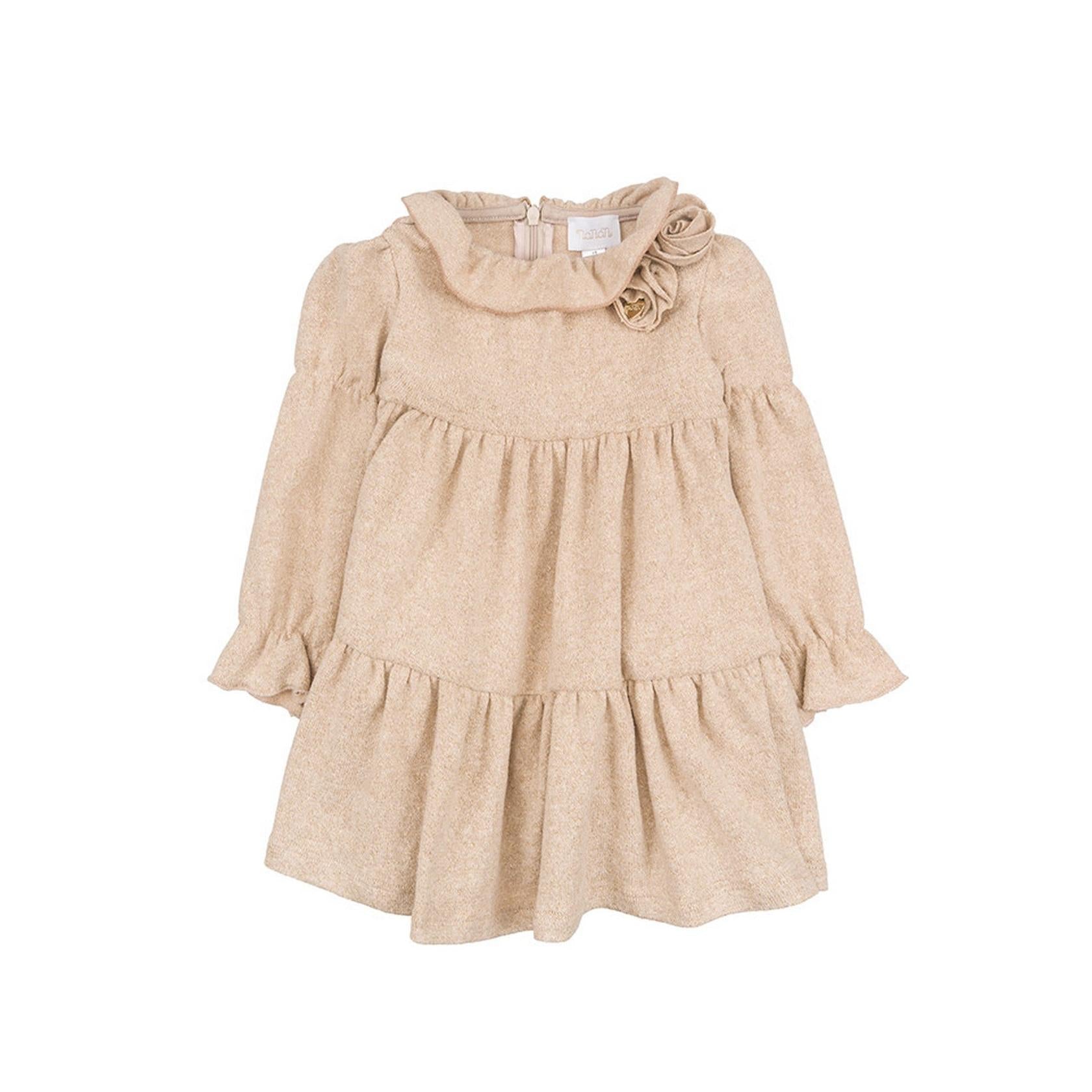 Robe En Lurex À Roses Beige