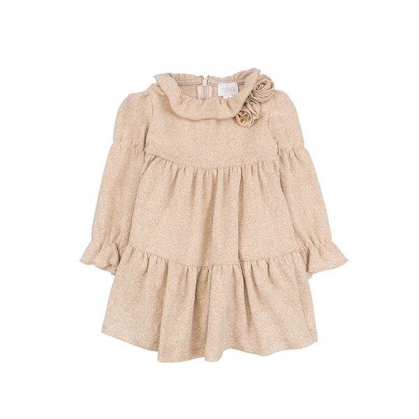 Robe En Lurex À Roses Beige
