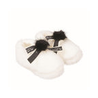 Ballerine En Fourrure Avec Nœud Et Pompon Crème