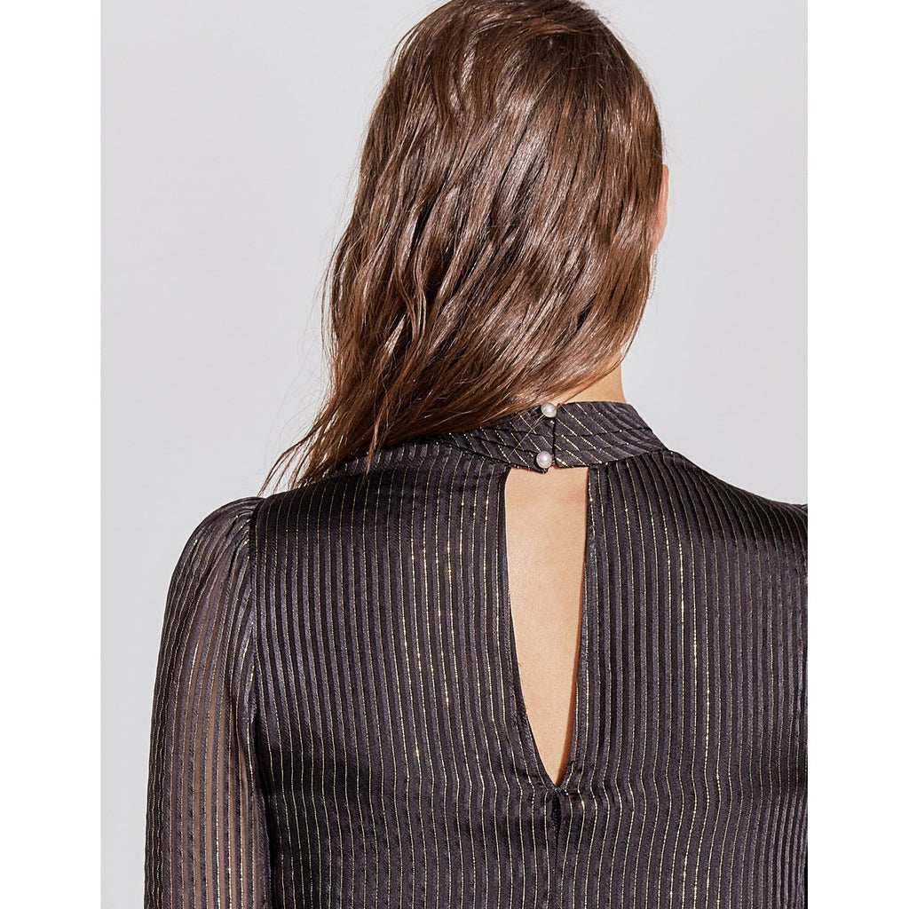 IKKS - Pure Edition Blouse Col Montant En Soie Et Fil Doré - Noir