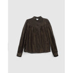 IKKS - Pure Edition Blouse Col Montant En Soie Et Fil Doré - Noir