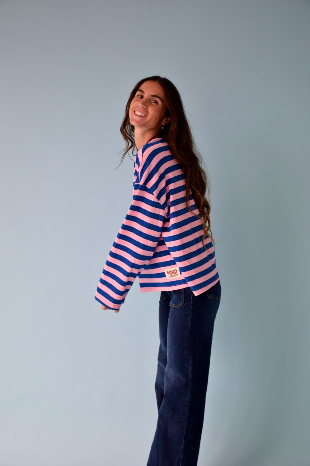 T-Shirt Núria Bleu Et Rose