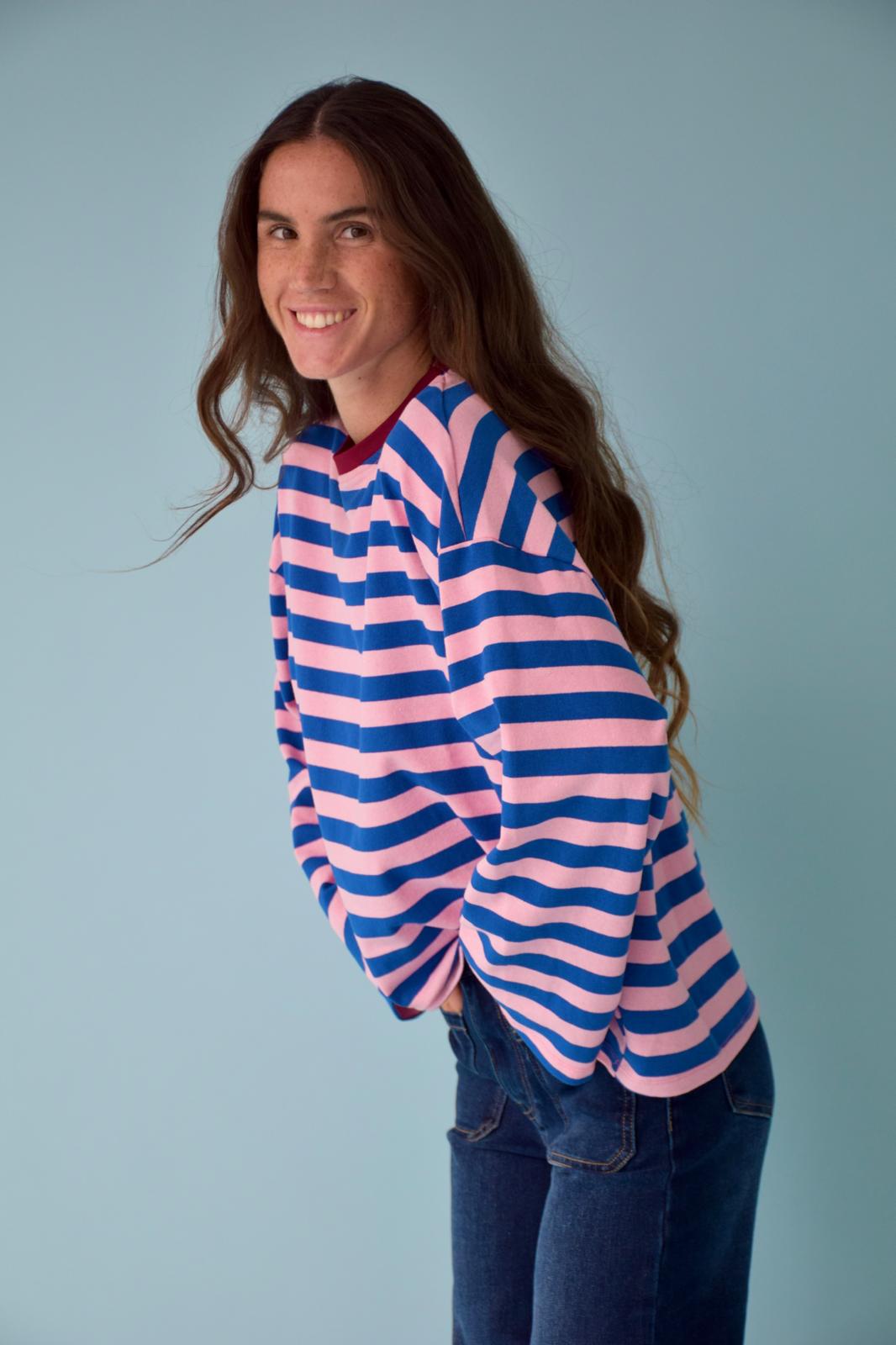 T-Shirt Núria Bleu Et Rose