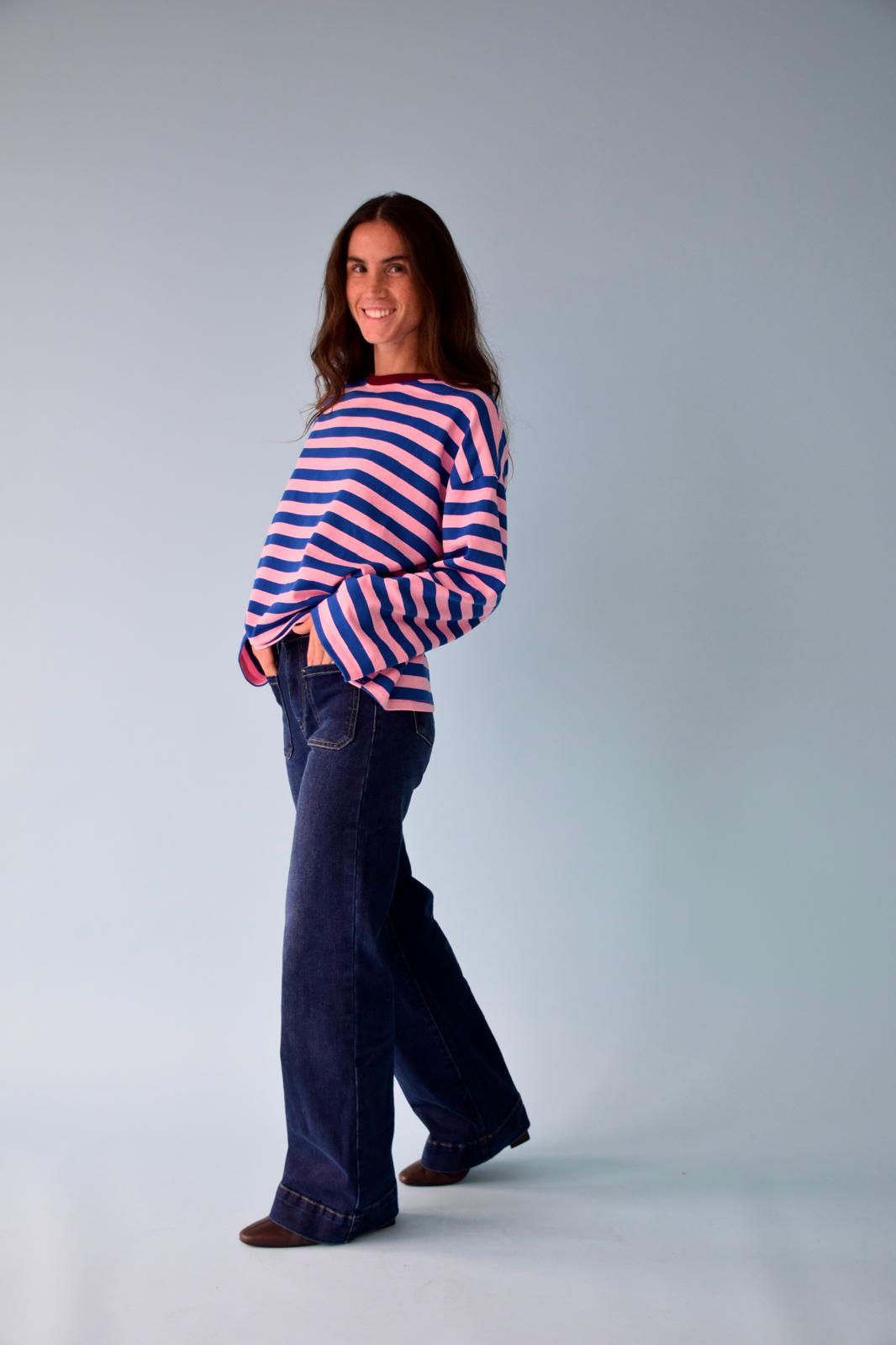 T-Shirt Núria Bleu Et Rose