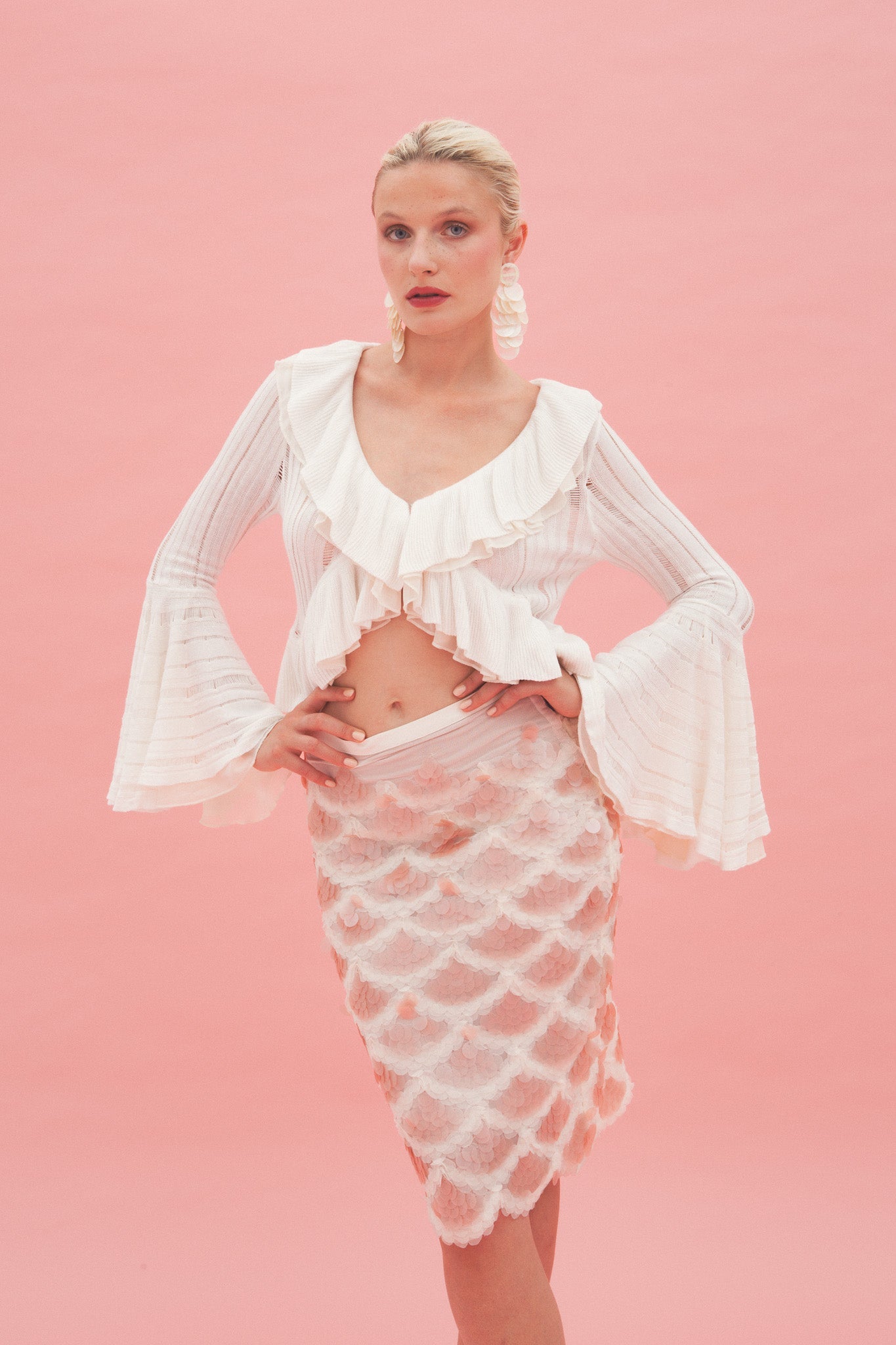 Jupe Midi En Sequins Sirène - Rose
