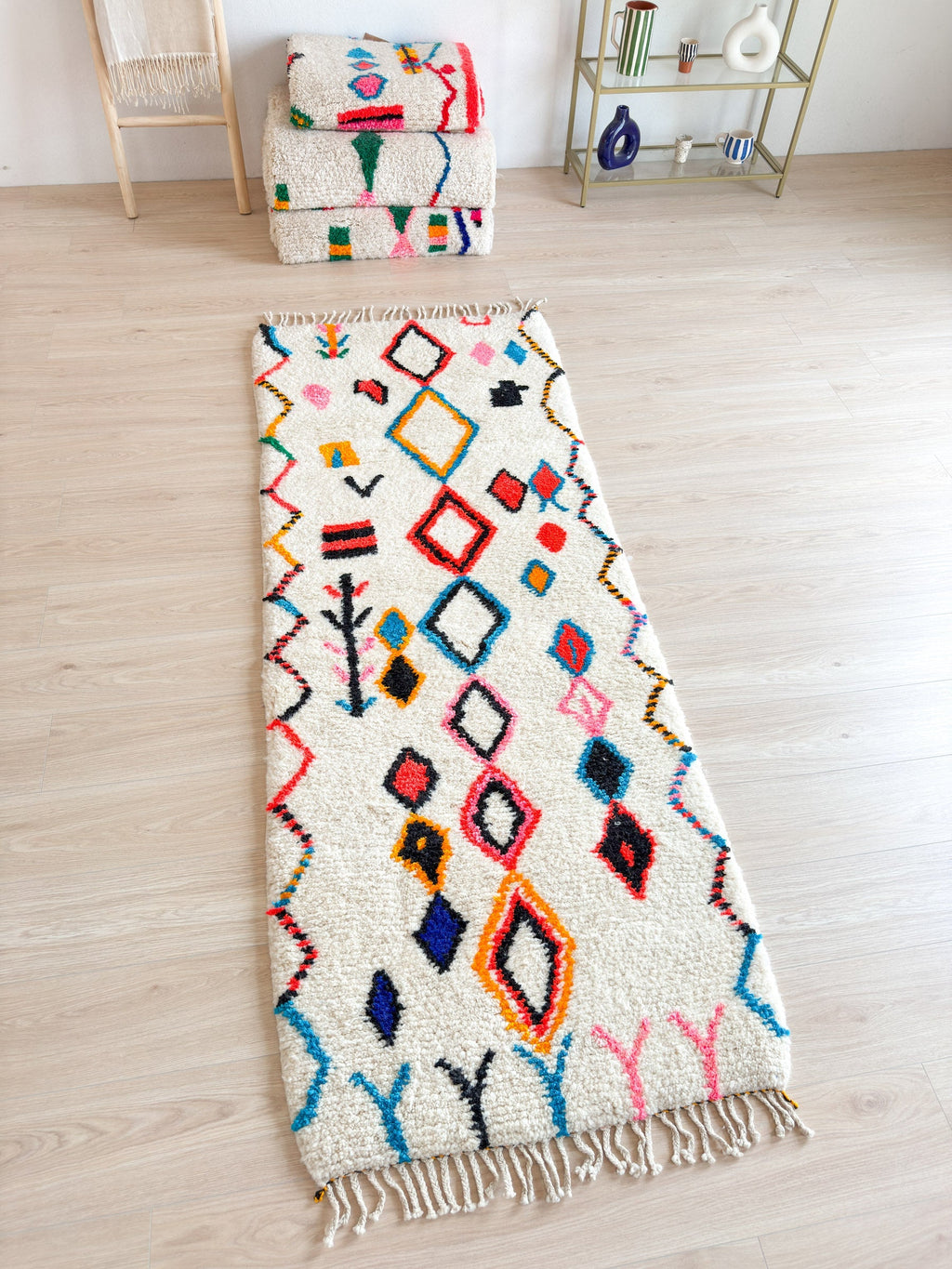 Tapis De Couloir Berbère Coloré - 91 X 257 Cm - N°2142