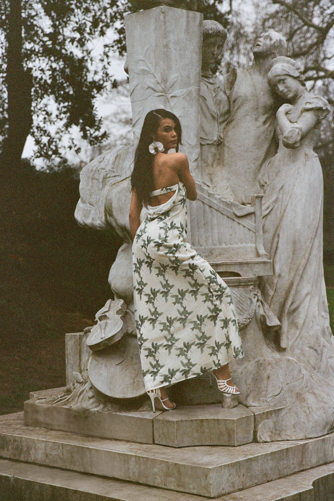 Robe Bustier En Velours Dévoré À Drapé - Oiseaux