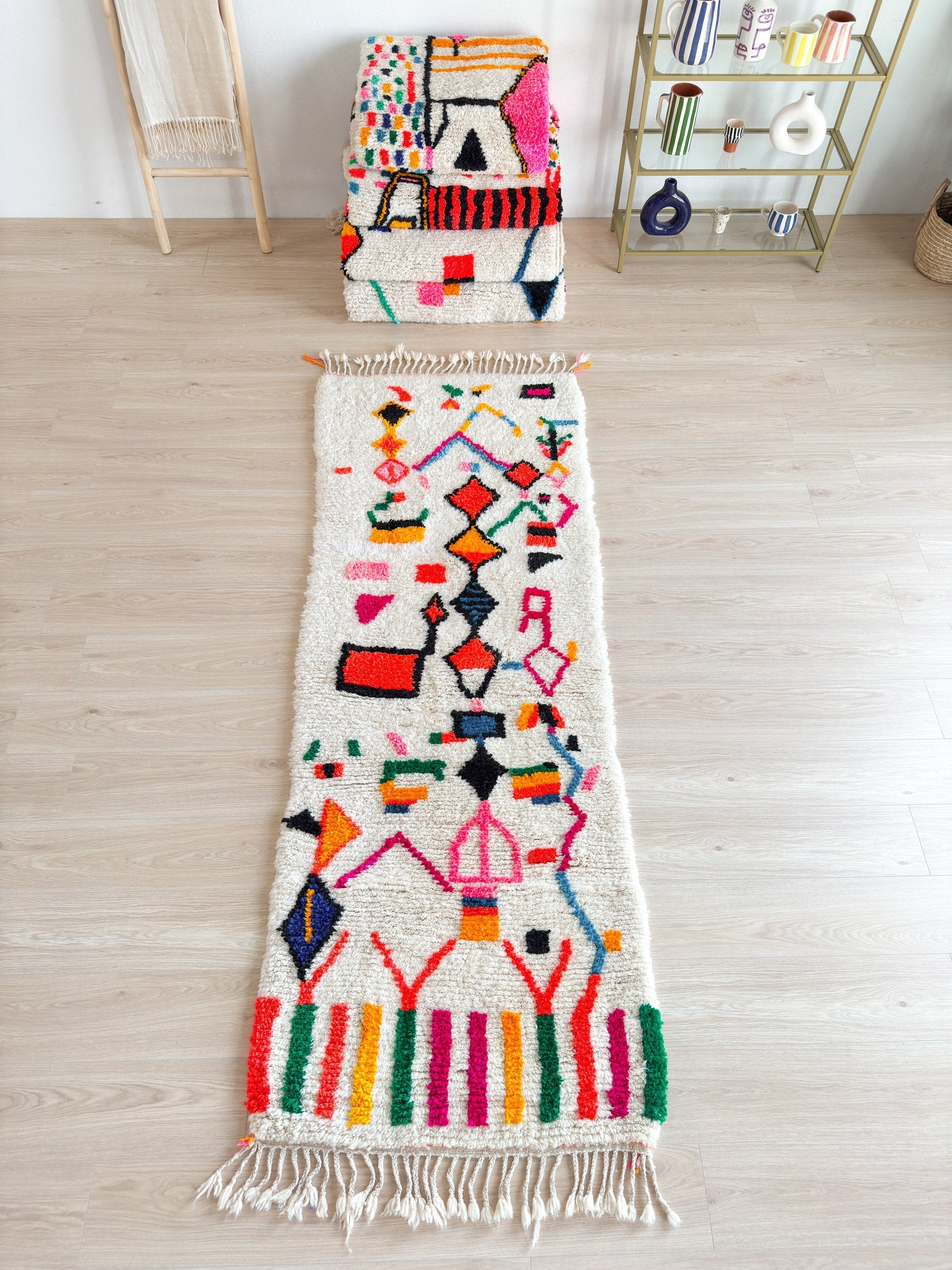 Tapis Berbère De Couloir Coloré  88 X 263 Cm - N°1870