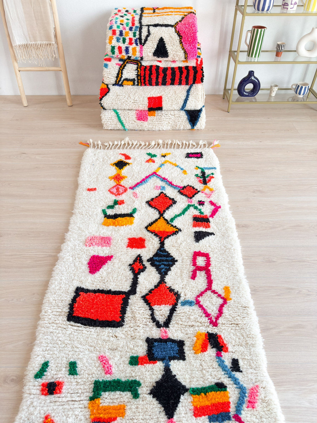 Tapis Berbère De Couloir Coloré  88 X 263 Cm - N°1870
