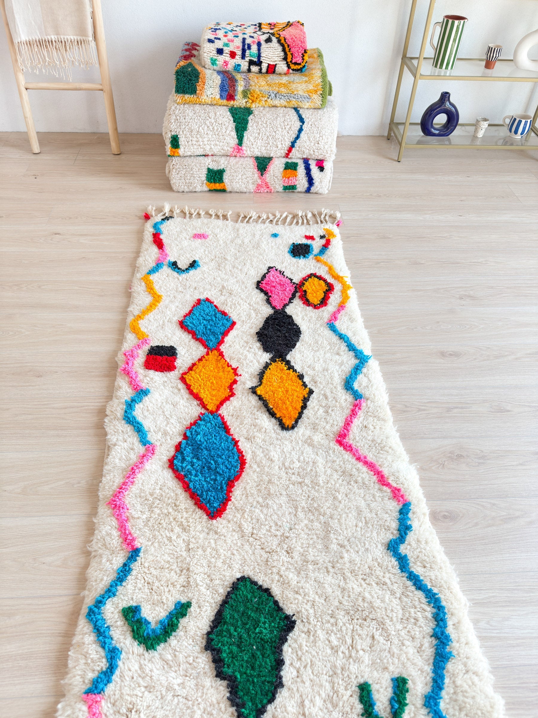 Tapis De Couloir Berbère Coloré 83 X 445 Cm - N°2225