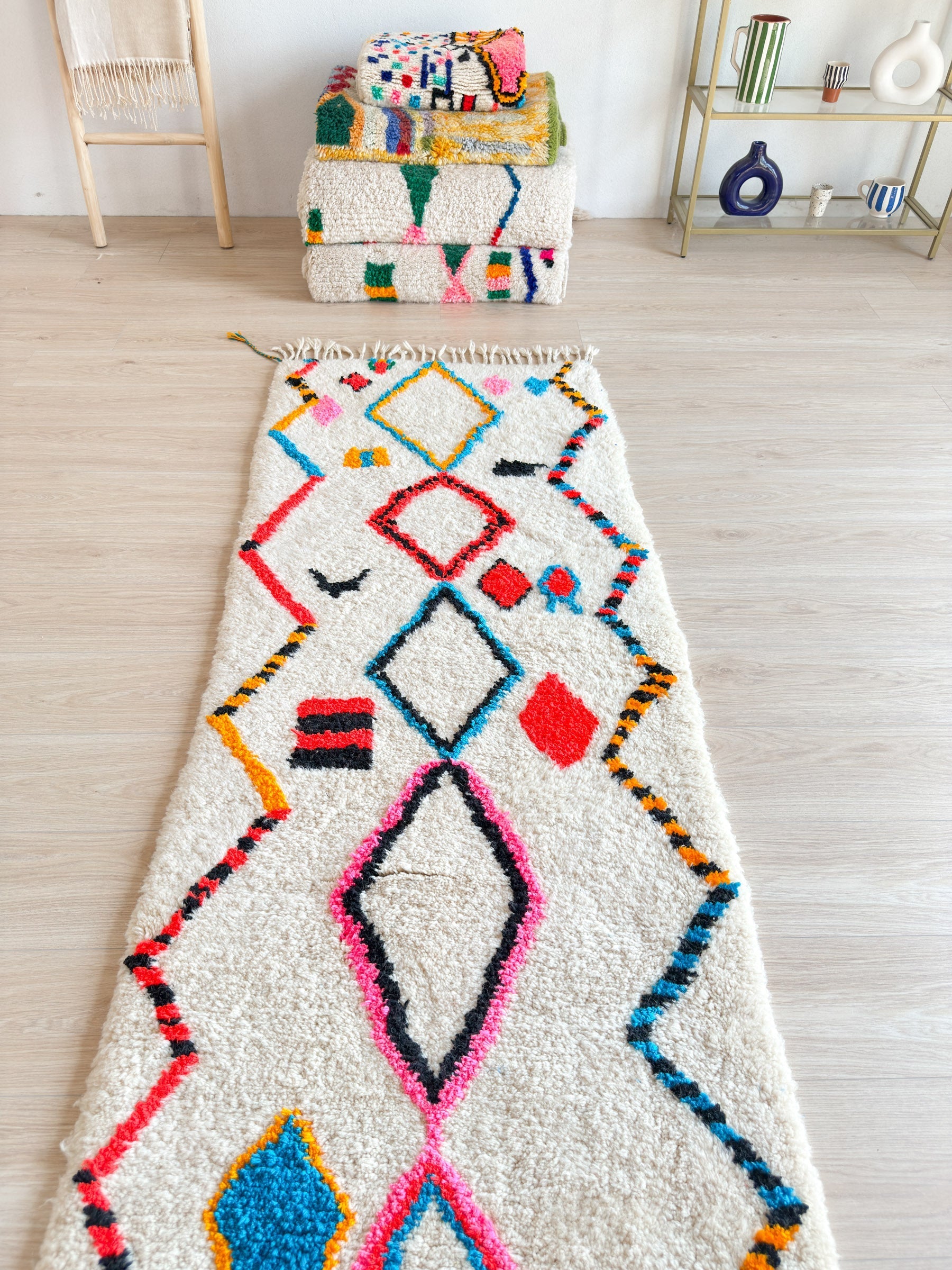 Tapis De Couloir Berbère Coloré 87 X 427 Cm - N°2215