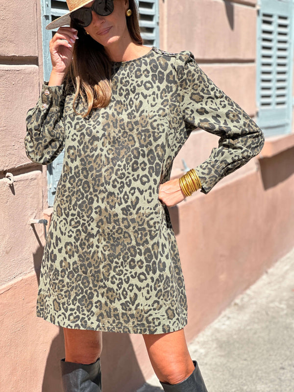 Robe Henriette - Leopard Kaki