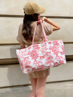 Le Maxi Cabas «Madame Pioline », Brique Rosé Inspiration Toile De Jouy