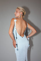 Robe En Maille Réfléchissante Avec Corail Crocheté - Bleu Aqua