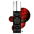 Sérum énergisant Garancia Immortal Express Shot MG6P, une cure choc anti-âge de 15 jours à la molécule MG6P et Sang Dragon, présenté sur un fond texturé rouge.