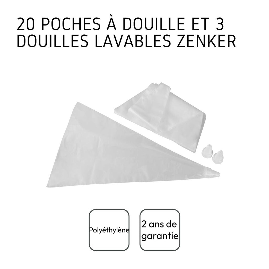Zenker - Ensemble De 40 Poches À Douille Jetables Et 6 Embouts Plastique Réemployables 32 Cm Zenker Smart Pastry - Transparent