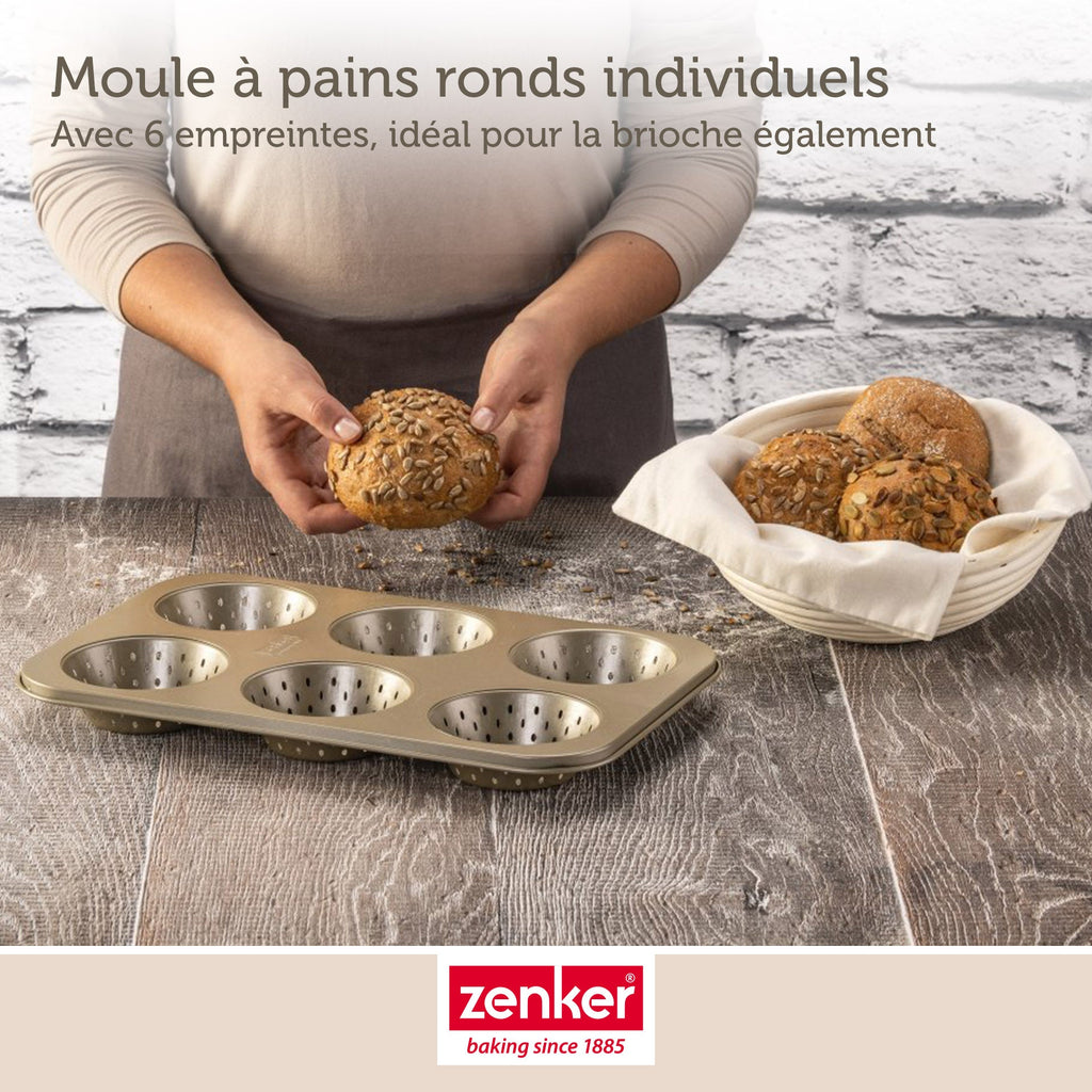 Zenker - Ensemble De 2 Moules À Petits Pains Individuels Ronds 6 Empreintes 33 X 22 Cm Zenker Mojave Gold - Or