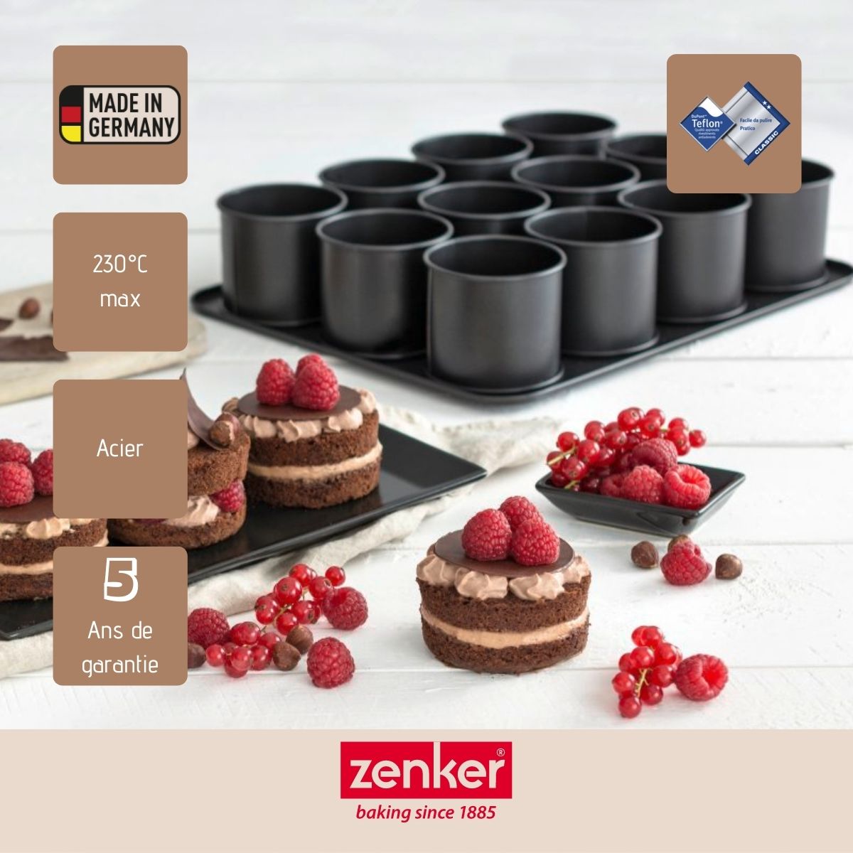 Zenker - Ensemble De 2 Plaques Pâtisserie 12 Mini Moules Ronds Amovibles 38 X 30 Cm Zenker Black Metallic - Noir