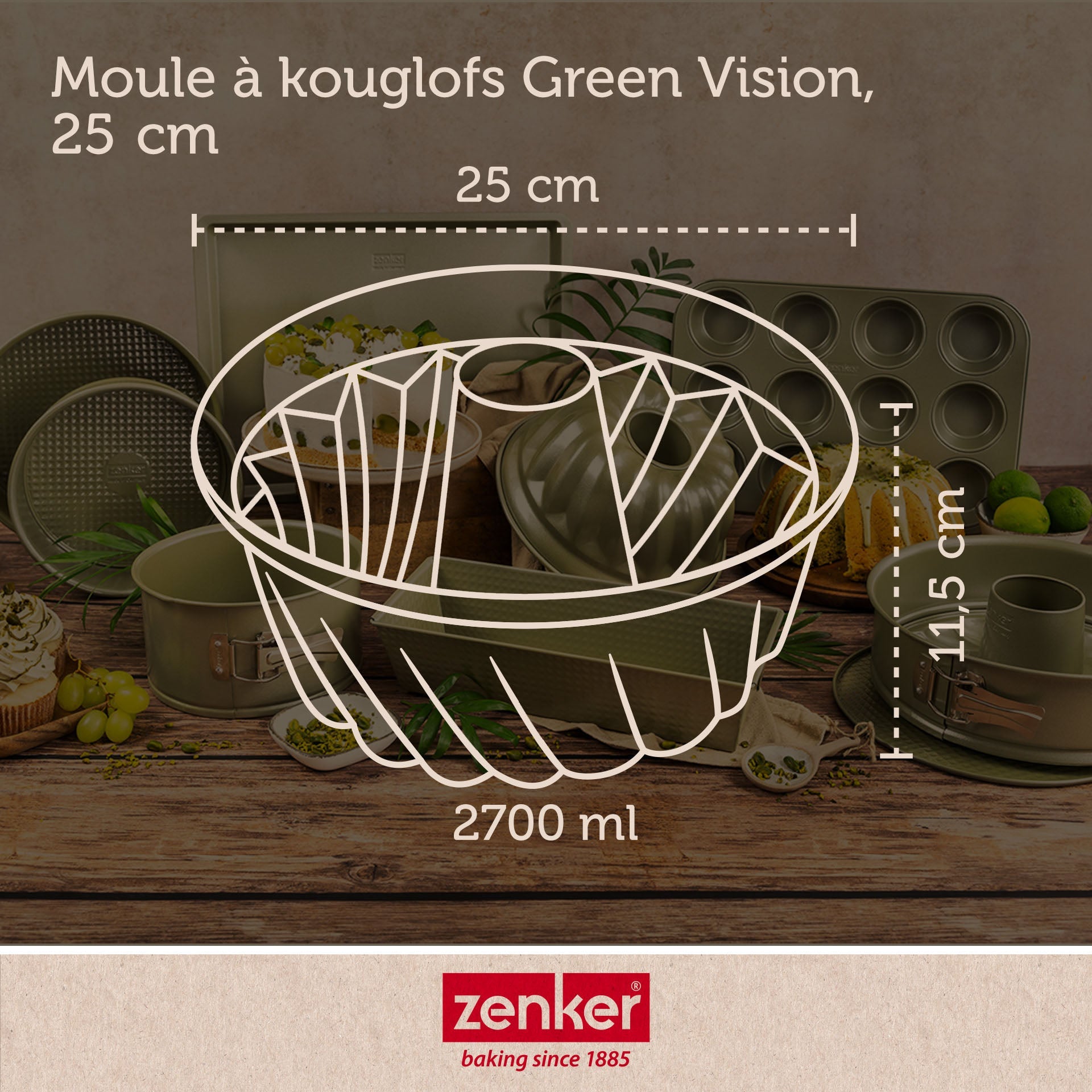 Zenker - Lot De 2 Moules À Gâteaux 25/25 Cm En Acier Avec Cire De Carnauba Zenker Green Vision - Vert